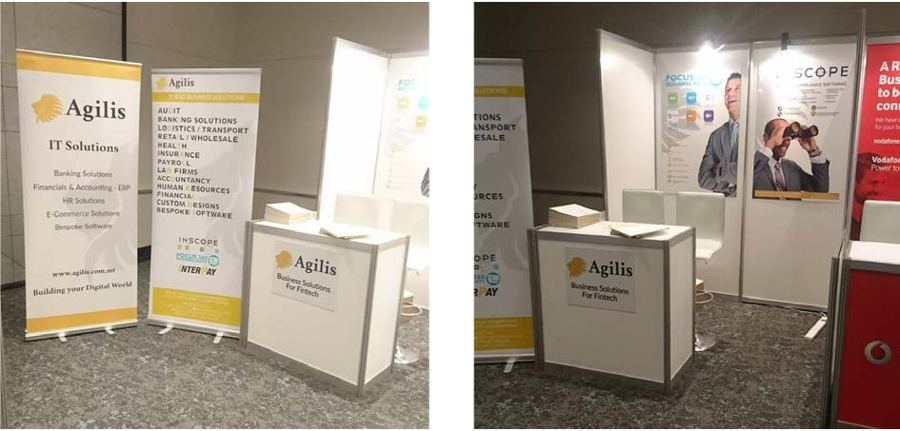 Agilis exhibition stand with roller banners
